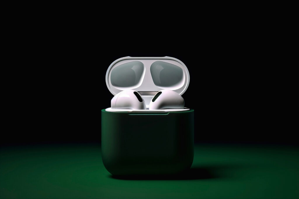 image of airpods in case for blog post about "How to Connect AirPods to Samsung TV Without Bluetooth"