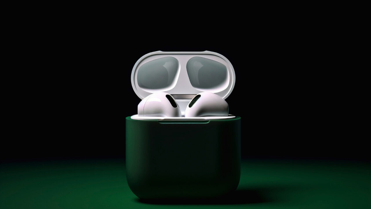 image of pairs of airpods that describe a blog "How to Connect AirPods to Samsung TV Without Bluetooth"
